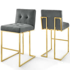 Modway - Privy Acier inoxydable doré Performance Velvet Tabouret de bar - Charbon de bois doré - Ensemble de 2-Ensemble de tabourets de bar Glam Deco de 2