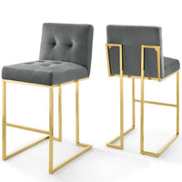 Modway - Privy Acier inoxydable doré Performance Velvet Tabouret de bar - Charbon de bois doré - Ensemble de 2-Ensemble de tabourets de bar Glam Deco de 2