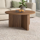 Hudson&Canal - Table basse ronde Anders de 81 cm de largeur, , noyer satiné-Finition en noyer satiné aspect bois