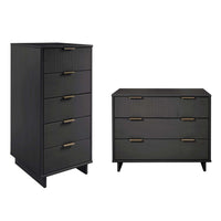 Manhattan Comfort - Granville commode moderne haute étroite et standard - gris foncé - ensemble de 2-Commode de chambre moderne-contemporaine avec une touche de glamour comprenant une haute commode étroite et une commode standard