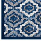 Modway - Kalinda Treillis rustiques vintage marocains Tapis de 5 pi l x 8 pi L - Bleu marocain beige et ivoire-Polypropylène 100% à thermofixation douce