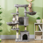PawHut - Arbre à chat tour 52,5 po avec lit, condos, hamacs - gris-Les condos et le lit offrent une cachette douillette pour les siestes 