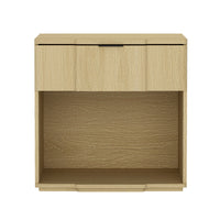 Manhattan Comfort - Table de nuit Clive 22" style mid-century moderne à 1 tiroir - chêne naturel et noir-Table de nuit aux lignes épurées fabriquée en bois manufacturé avec des accents métalliques pour un look de chambre moderne et raffiné