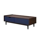 Manhattan Comfort - Table basse Duane 120 cm style mid-century moderne - marron foncé et bleu marine-Pieds en métal pour la mode et la durabilité