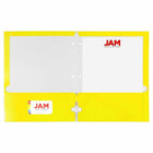 JAM Paper - Dossiers scolaires laminés brillants à 3 trous et à deux pochettes - jaune - Paquet de 6-Taille : 9,25 x 11,5 pouces. S'adapte facilement aux documents de 8,5" x 11".