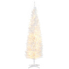 HOMCOM - Arbre de Noël artificiel illuminé 6 pi avec lumières LED blanc chaud-Sapin de Noël artificiel de 6 pieds de haut dans un style crayon fin 