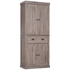 HOMCOM - Armoire de cuisine haute avec tiroir - grain de bois foncé-Design moderne et élégant avec panneaux encastrés et poignées antiques 