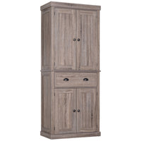 HOMCOM - Armoire de cuisine haute avec tiroir - grain de bois foncé-Design moderne et élégant avec panneaux encastrés et poignées antiques 