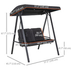 Outsunny - Chaise balançoire d’extérieur couverte 2 places avec coussin amovible et auvent inclinable, noir-Auvent réglable empêchant la lumière directe du soleil et offrant de l’ombre
