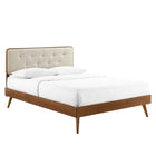 Modway - Bridgette Bois Lit plateforme jumelle avec pieds écartés, Noyer beige-Cadre de lit à plateforme jumelée