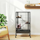 PawHut - Cage pour furet 47 po H - grande cage à cochons d’Inde à 4 niveaux avec roulettes-Couleur : Noir 