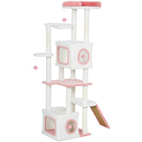 PawHut - Arbre à chat 65 po, tour à plusieurs niveaux avec condos, perchoir - blanc-Ce centre tout-en-un de 65 po (165 cm) offre des heures d’amusement pour les familles avec plusieurs chats 