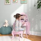 Qaba - Coiffeuse pour enfants avec tabouret, coiffeuse maquillage pour filles avec miroirs trifold, tiroir étoile - rose-Convient à la chambre d'enfant, à la salle de jeux et aux centres de garde  
