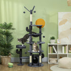 PawHut - Arbre à chat 71 po avec poteaux à griffer, condo, lit - gris foncé-Comprend des poteaux à griffer et un tapis en sisal pour satisfaire l’instinct naturel de griffade 