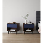 Manhattan Comfort - Lot de 2 tables de chevet Duane 51,4 cm style mid-century modern - brun foncé et bleu marine-Comprend 1 tiroir à extension totale et 1 étagère ouverte fine