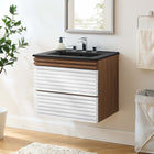 Modway - Render Support mural de 24" Vanette de salle de bain - Noyer blanc Noir-Coiffeuse à grains de noyer