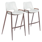Zuo - Desi Tabouret de bar - Blanc/Noyer - Ensemble de 2-Support pour les bras