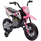 Qaba - Moto cross pour enfants 12V avec accélérateur à poignée tournante, roulettes d’entraînement, musique, pour tout-petits 3-6 ans - rose-Le contrôle manuel de l'accélérateur ajuste la vitesse entre 1,5-3,1 mi/h (2,4-5 km/h) 
