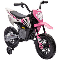 Qaba - Moto cross pour enfants 12V avec accélérateur à poignée tournante, roulettes d’entraînement, musique, pour tout-petits 3-6 ans - rose-Le contrôle manuel de l'accélérateur ajuste la vitesse entre 1,5-3,1 mi/h (2,4-5 km/h) 