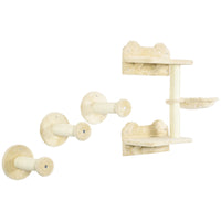 PawHut - Étagère murale pour chat 4 pcs avec poteaux à griffer, hamac, plateformes, marches-Ensemble de 4 pièces offrant une variété de designs pour les chats joueurs 