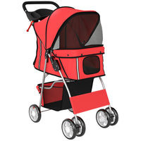 PawHut - Poussette pliable pour chien, coussin amovible et lavable et panier de rangement - rouge-Cadre en acier solide et tissu robuste se plient de façon compacte pour un transport facile 