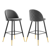 Modway - Cordial Performance Velvet Tabourets de bar - Gris - Ensemble de 2-Tabourets de bar rétro modernes