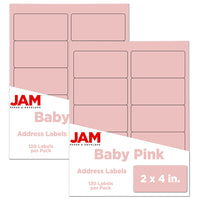 JAM Paper Étiquettes postales, 4 x 2 po, rose bébé, 10 par page, 240 par paquet-Rose bébé