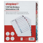 Staples - Intercalaires pré-imprimés - 1-10 - Couleurs tendance-Les intercalaires sont numérotés de 1 à 10 pour une meilleure organisation des documents
