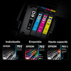 Epson - T702 Cartouche d'encre - Grande capacité - Noir-Le système d’impression Epson est particulièrement conçu pour être utilisé avec les encres d’origine Epson. L’utilisation d’encres non authentiques peut entraîner des dommages qui ne sont pas couverts par la garantie limitée de l’imprimante