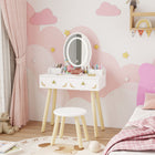 Qaba - Coiffeuse pour enfants, ensemble de coiffeuse pour filles avec miroir, tabouret, lumières LED 3 couleurs - blanc-Comprend deux organiseurs de bureau amovibles pour garder les petits accessoires bien rangés  
