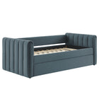 Modway - Veyla Chenal Touffé Performance Velvet Lit de jour jumelle avec Trundle, Cadet Blue-Velours de performance résistant aux taches