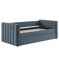 Modway - Veyla Chenal Touffé Performance Velvet Lit de jour jumelle avec Trundle, Cadet Blue-Velours de performance résistant aux taches