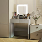 HOMCOM - Coiffeuse avec miroir et lumières - 29,5 po L x 15 po l x 53,1 po H - blanc-Grand miroir sans cuivre offrant des reflets clairs 