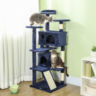 PawHut - Arbre à chat 54 po avec poteaux à griffer, condos - bleu foncé-Comprend des poteaux à griffer et une rampe pour satisfaire les instincts naturels de griffade 