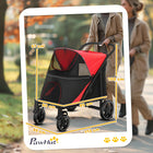 PawHut - Poussette pour animaux pliable à un clic avec amortisseur, rouge-Roues avant universelles en EVA et roues arrière directionnelles en EVA avec freins 