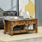 HOMCOM - Table basse relevable avec rangement caché et étagères ouvertes - brun-Le design rectangulaire s’adapte à tous les styles de décoration dans votre maison ou lieu de travail