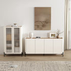 Manhattan Comfort - Ensemble de 2 bibliothèque et buffet modernes Abbey - érable et blanc cassé-Armoire de décoration comprenant 2 portes en verre trempé nervuré à fermeture douce avec 4 espaces d’étagères réglables Armoire latérale comprenant 4 portes à fermeture douce avec 4 espaces d’étagères réglables