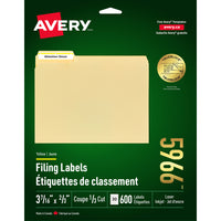 Avery Étiquettes de classement avec TrueBlock  pour imprimantes à laser ou jet, 2/3" x 3-7/16" - Jaune - Paquet de 600-Permanent