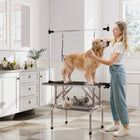 PawHut - Table de Toilette pour Chien Réglable avec 2 Harnais de Sécurité - Noir-Hauteur de barre réglable pour s'adapter en toute sécurité aux chiens de différentes tailles