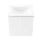 Modway - Bryn Support mural de 24" Vanette de salle de bain - Blanc blanc-Portes à fermeture douce