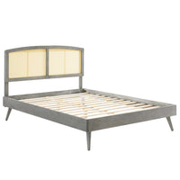 Modway - Sierra Canne et bois Lit à plateforme complet avec pieds écartés, Gris-Cadre complet de plate-forme