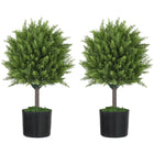 HOMCOM - Plantes artificielles décoratives 21,7 po pour la maison - vert - lot de 2-Deux arbres topiaires en cèdre artificiel rehaussent l’esthétique de la maison 