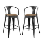 Modway - Promenade Tabouret de bar - Noir - Ensemble de 2-Tabouret de bar style café et bistro