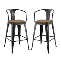 Modway - Promenade Tabouret de bar - Noir - Ensemble de 2-Tabouret de bar style café et bistro