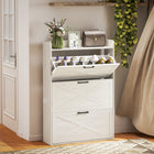 HOMCOM - Armoire à chaussures étroite style ferme - chêne blanc-Chaque tiroir possède une séparation réglable à deux niveaux pour différents types de chaussures 