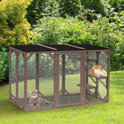 PawHut - Enclos extérieur pour chat Catio - 71 po L x 31,5 po l x 44 po H - camel-Structure de cadre en bois robuste pour un environnement protégé 