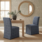 Modway - Aster Mélange lin et coton Chaises de salle à manger à housse Ensemble de 2 - Denim motif à carreaux fenêtre-Rembourrage à motif de vitres