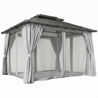 Outsunny - Pavillon à toit rigide double 10 pi l x 12 pi L avec moustiquaires et rideaux - gris-Assez spacieux pour que vos invités puissent se déplacer librement