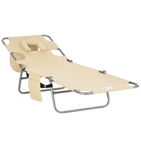 Outsunny - Chaise de bronzage avec ouverture pour le visage - chaise longue pliante à 5 niveaux - beige-Chaise longue de soleil avec dossier réglable verrouillable en cinq positions