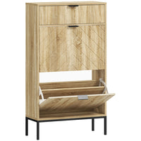 HOMCOM - Armoire à chaussures avec 2 tiroirs basculants et étagères réglables pour 8 paires - chêne-Deux tiroirs basculants peuvent contenir jusqu'à 8 paires de chaussures. Tiroir coulissant pour les essentiels ou la décoration 